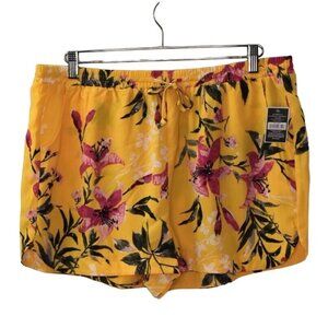 West Loop Shorts Womens XL Yellow Tropical Floral Pull on Lightweight  New